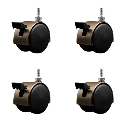Service Caster 2'' Antique Metal Hood Twin Caster Locking Nylon Wheel 1/4 Thread Stem, 4PK SCC-TS02S50D-NYS-WA-B-142058-4